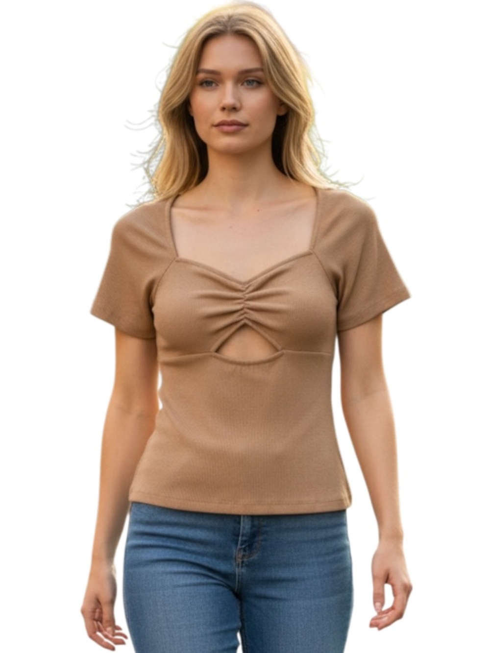 Melrose and Market Short Sleeve Top, Color Tan, Size Small - Picture 1 of 9